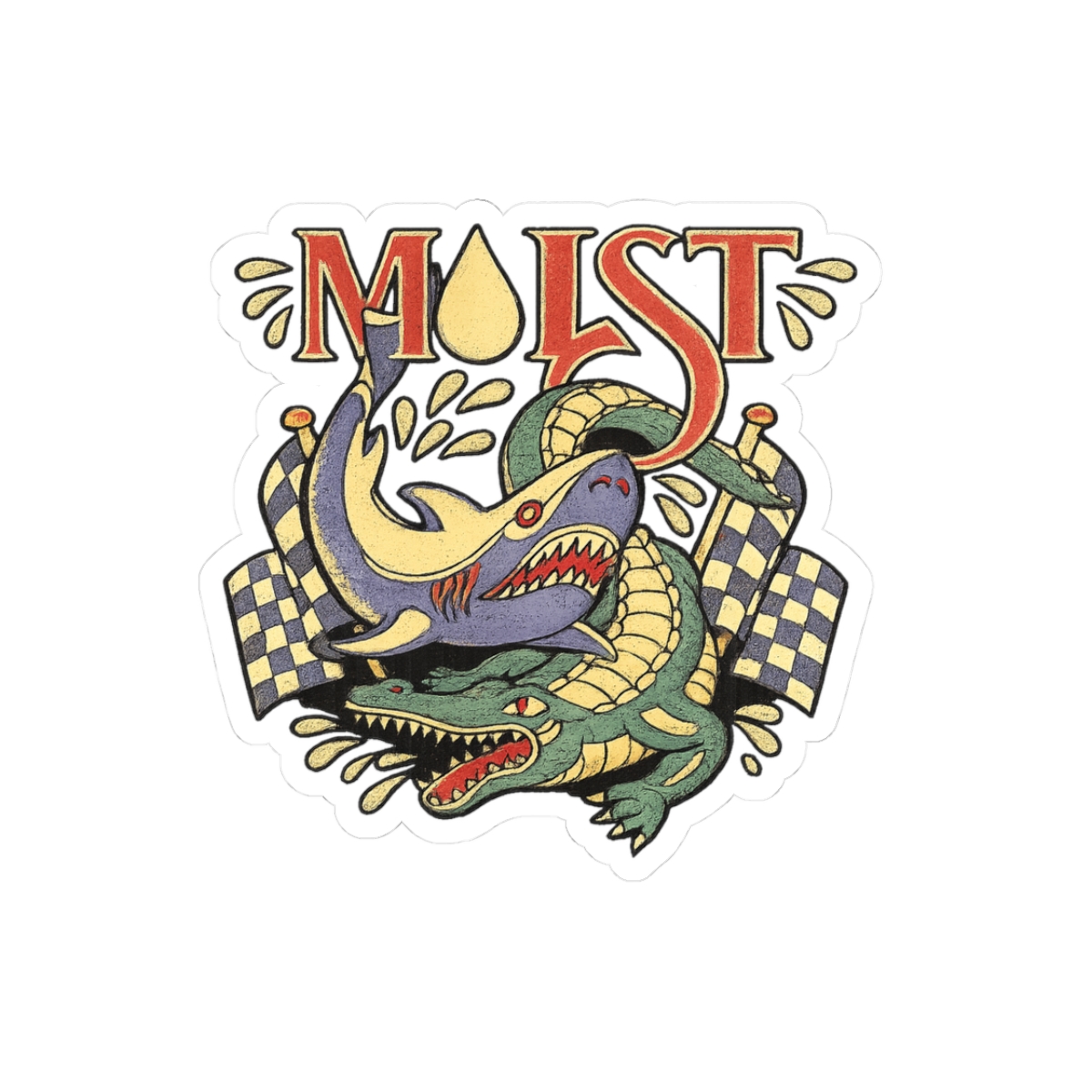 Moist Shark & Crocodile Tattoo Style Kiss-Cut Sticker | Retro Racing Flags | Cr1TiKaL | MoistCr1TiKaL
